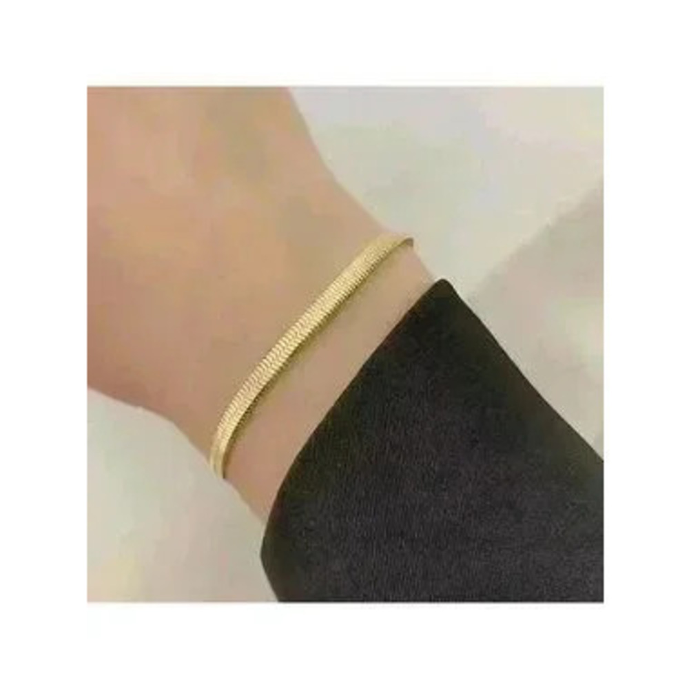 New Women's Gold 18k Flat Snake Gold Chain over Sterling Silver Bracelet